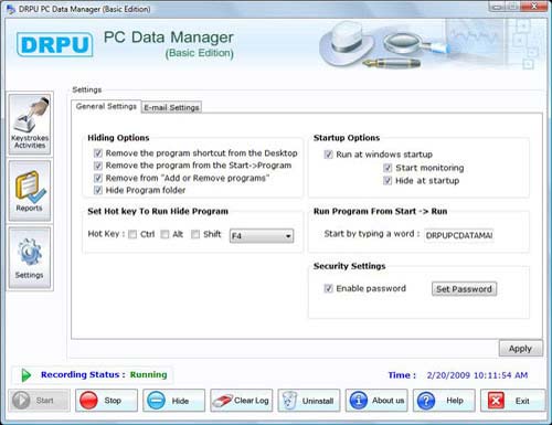 Run and Security Settings