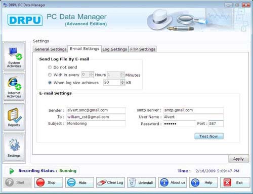 E-mail settings