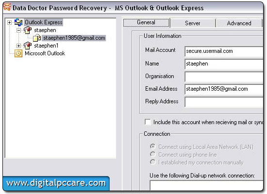 Outlook and Outlook Express Password Recovery Software Screenshot